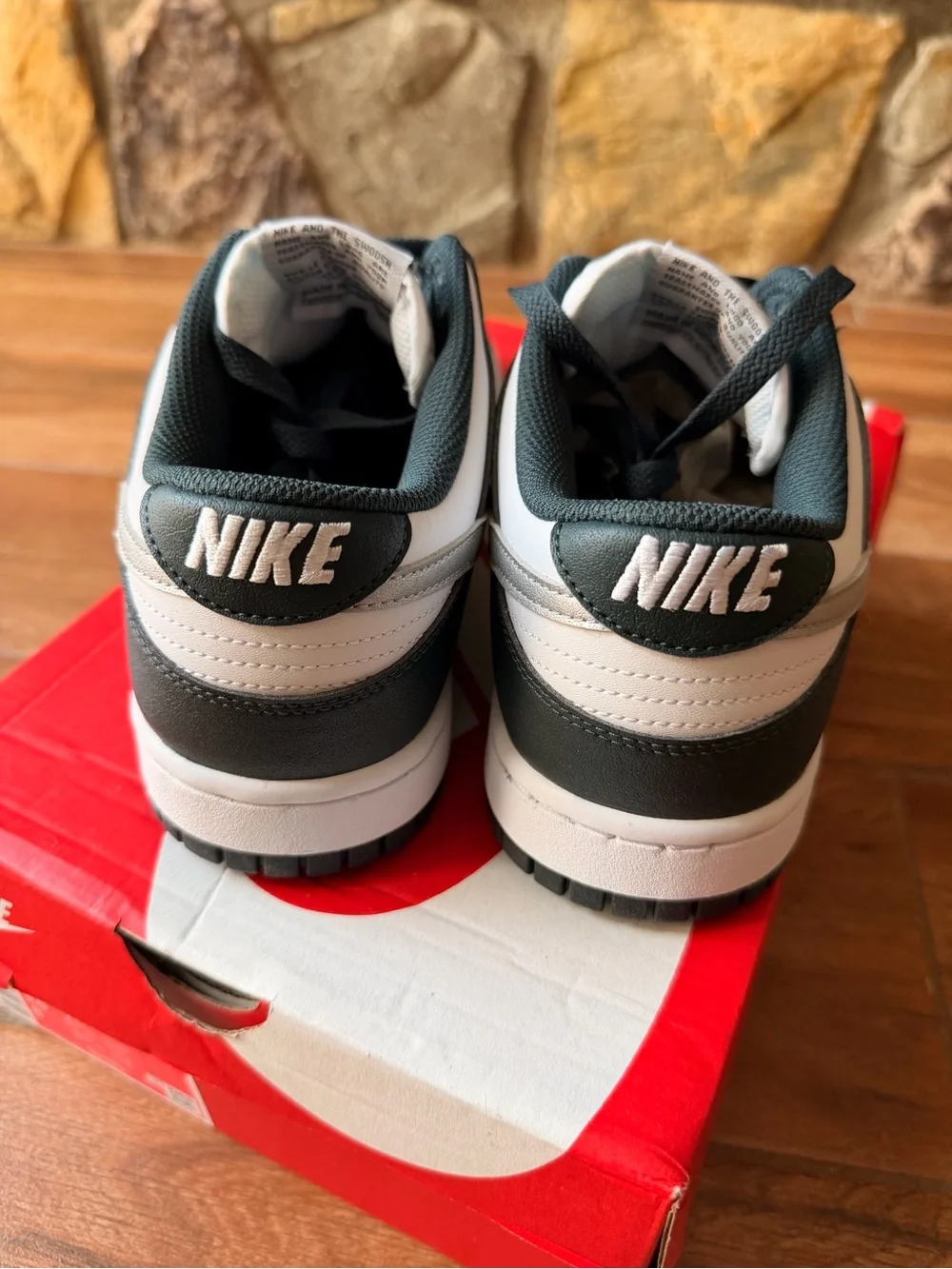 Nike Dunks Low-Top Sneakers in White, Seaweed Green & Metallic